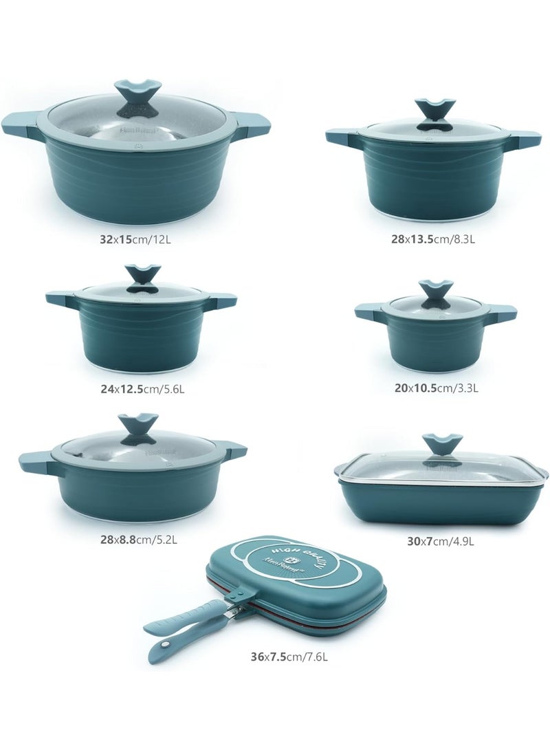 HausRoland Haus Roland 14Pcs Green Granite Nonstick Cookware Set with Lids Die-Cast Aluminum Induction & Oven Safe PFOA/PTFE-Free Kitchen Utensil Durable Scratch-safe Pots & Pans for Cooking - Image 2